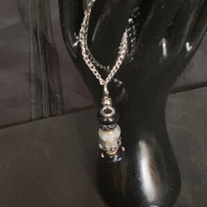 Elegant Black and Silver Beaded mug ornament or purse fob